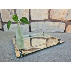 Vintage Perfume Hollywood Regency Mirrored Vanity Tray Glass Rod Gallery 9x12